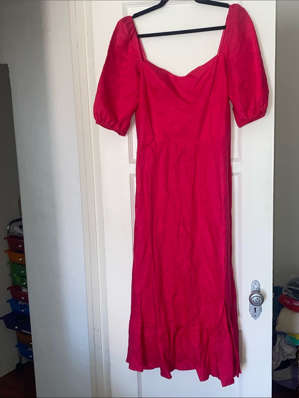 Reformation Women’s Pink Puff-Sleeve High-Slit Midi Dress Size 10. - Picture 14 of 14